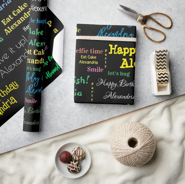 Cadeau Happy Birthday Wrapping Papier Nom personnalisé (Artisanat)