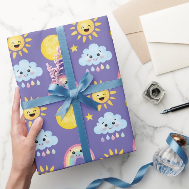 Cadeau Happy Sun, Moon, Cloud et Rainbow Wrapping Papier (Cadeaux)