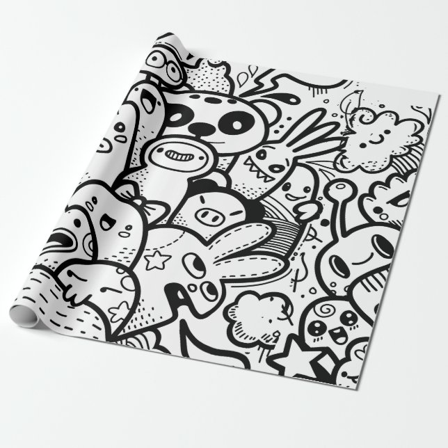 Cadeau HEUREUX papier d'enveloppement MONSTER (Déroulé)