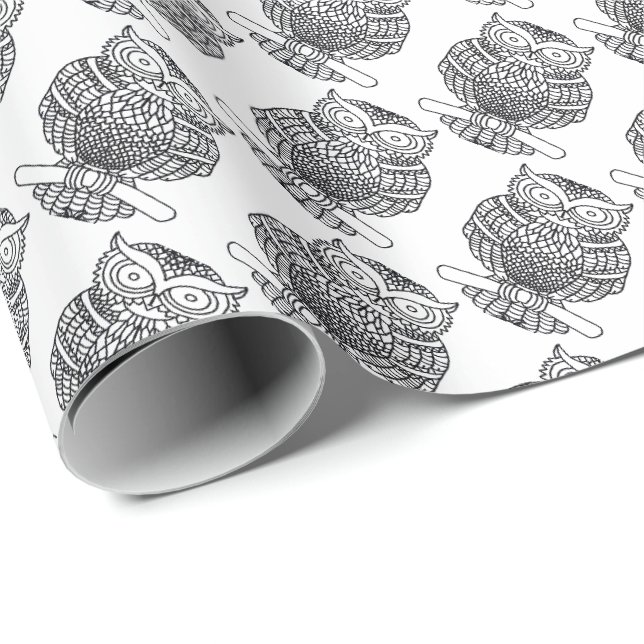 Cadeau Hibou (blanc) - Papier d'emballage (Coin rond)