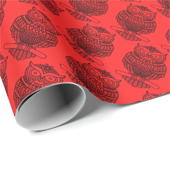 Cadeau Hibou (rouge) - Papier d'emballage (Coin rond)