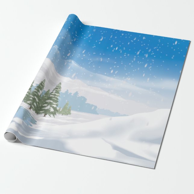 Cadeau Hiver Neige Joyeuses Vacances Envelopper Papier (Déroulé)
