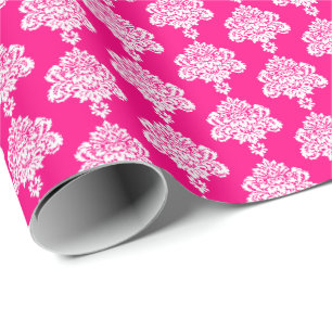 Cadeau Hot Pink Papier blanc à enveloppement de Damas