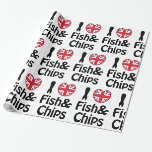 Cadeau I Heart [Love] Poisson & Chips Papier à envelopper