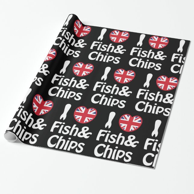 Cadeau I Heart [Love] Poisson & Chips Papier à envelopper (Déroulé)