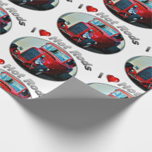 I hot rod de coeur - papier d'emballage mat, 30" x