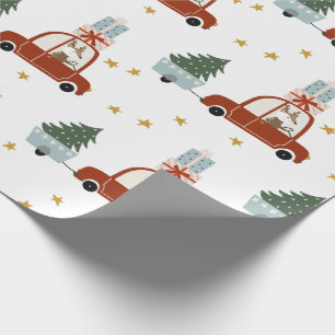 Cadeau Illustration de cerf et sapin de Noël sur papier c