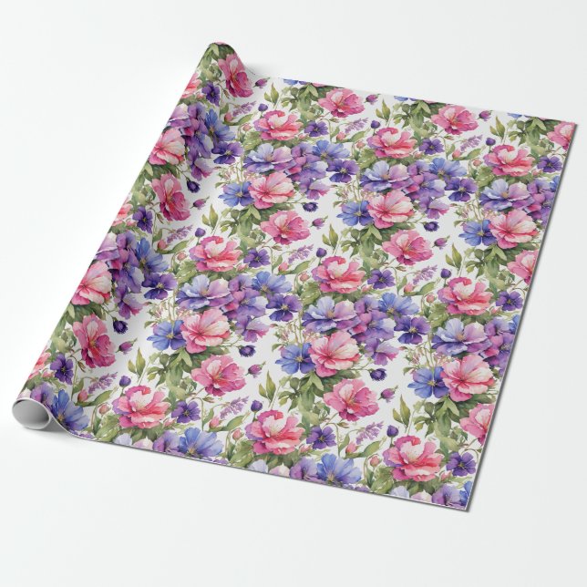 Cadeau Illustration des fleurs pastel v2 | Papier d'enrob (Déroulé)