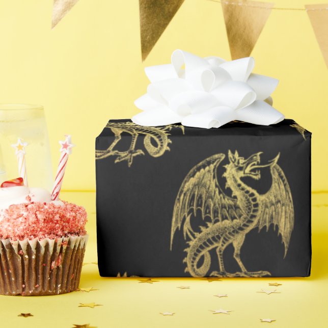 Cadeau Imaginaire d'or fêté de dragon papier d'emballage (Fête d'anniversaire)