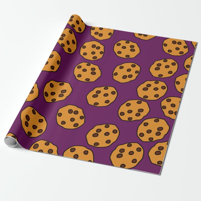 Cadeau impression de cookie sur papier d'emballage violet (Déroulé)