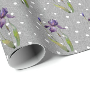 Cadeau Iris violet sur papier d'enveloppement Pois