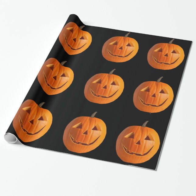Cadeau Jack-O-Lanterns sur papier d'emballage noir (Déroulé)