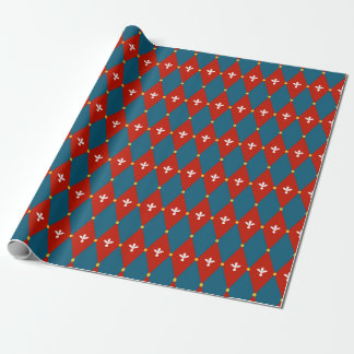 Cadeau Jacquard bleu rouge ou papier d'enveloppement Moti