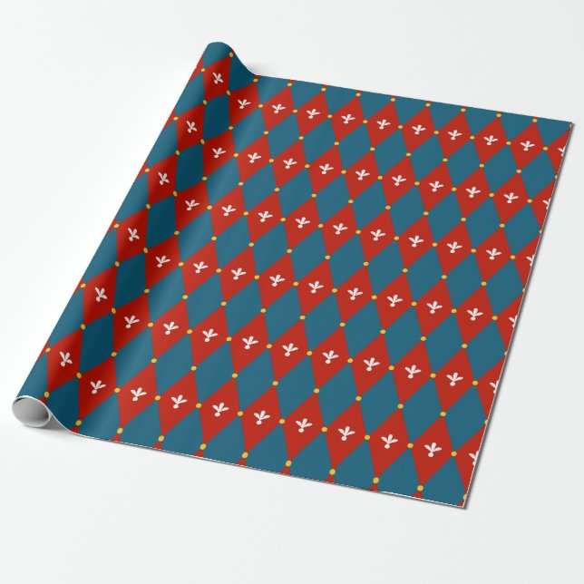 Cadeau Jacquard bleu rouge ou papier d'enveloppement Moti (Déroulé)