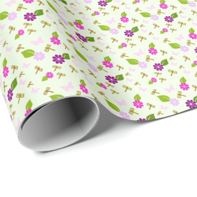 Cadeau Jardin de fleurs et dragonfly Wrapper Papier cadea (Coin rond)