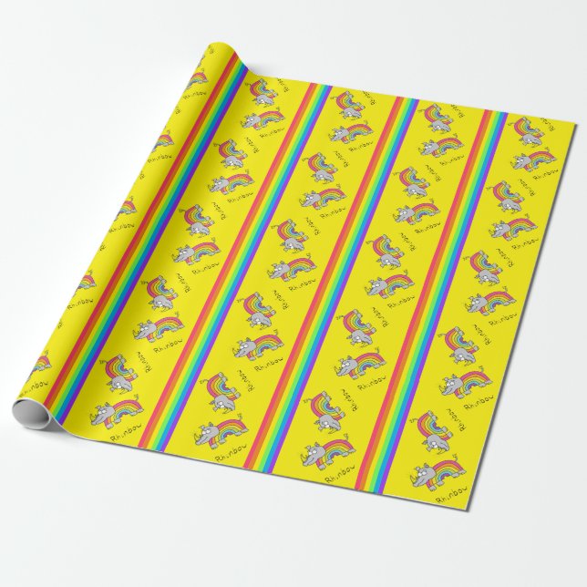 Cadeau Jaune de papier d'emballage d'arc-en-ciel de (Déroulé)