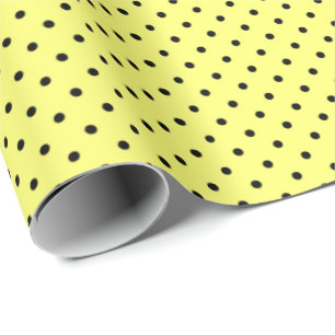 Cadeau Jaune   Papier noir à enveloppement à points Polka