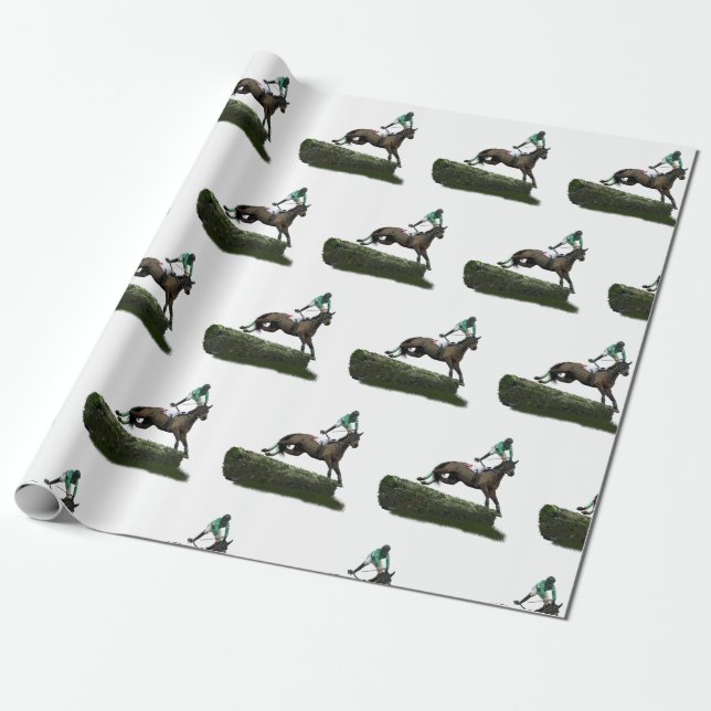 Cadeau Jockey Cheval Saut En Papier Enveloppé Vert (Déroulé)