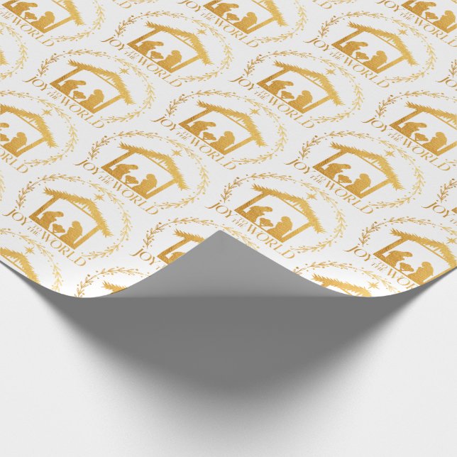 Cadeau Joie au Monde Papier de Noël en Or (Coin)