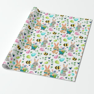 Cadeau Joli lapin de Pâques, oeufs et papier d'emballage 