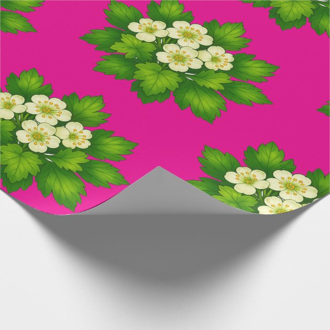 Cadeau Joli papier d'emballage à fleurs blanches et feuil (Coin)