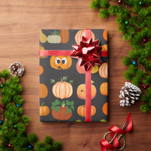 Cadeau Joli papier d'emballage à motif de citrouille oran