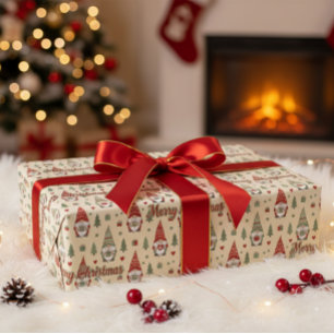 Cadeau Joli papier d'emballage à motif de gnome de Noël