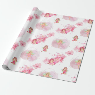 Cadeau Joli papier d'emballage fée rose pour filles