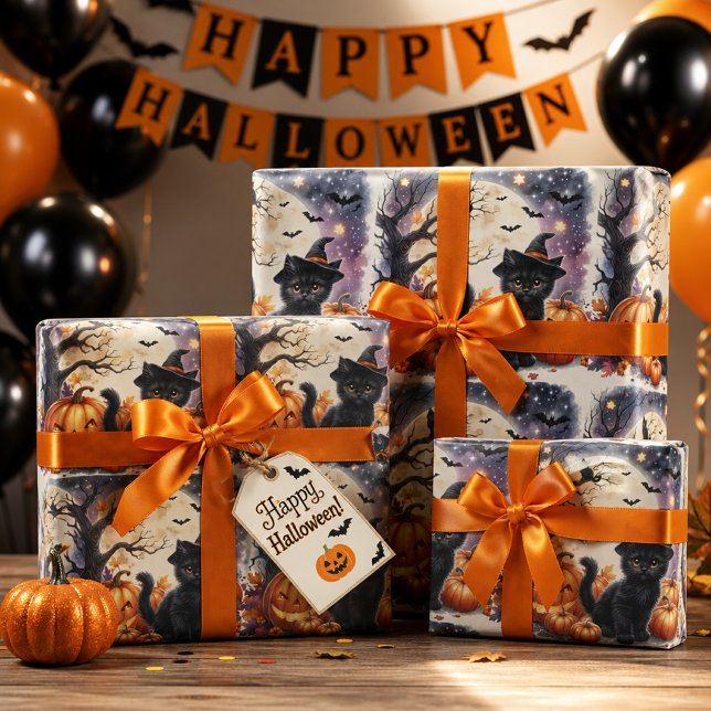 Cadeau Joli papier d'emballage Halloween avec chat noir m (Créateur téléchargé)