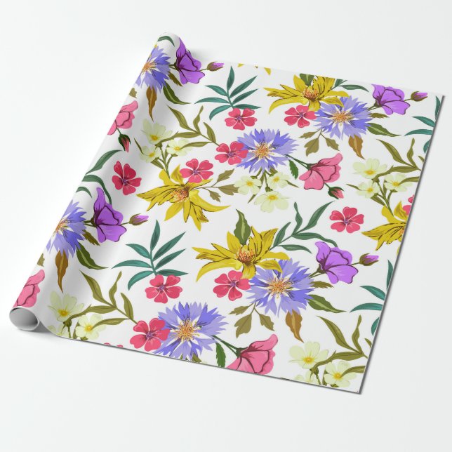 Cadeau Joli papier d'emballage motif aux jolies fleurs co (Déroulé)