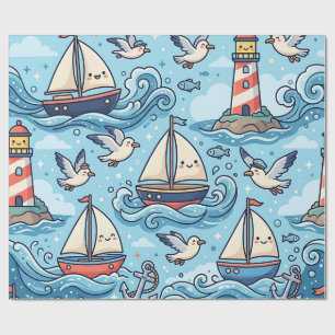 Cadeau Joli papier d'emballage nautique voilier
