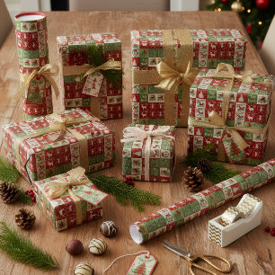 Cadeau Joli papier d'emballage patchwork de Noël