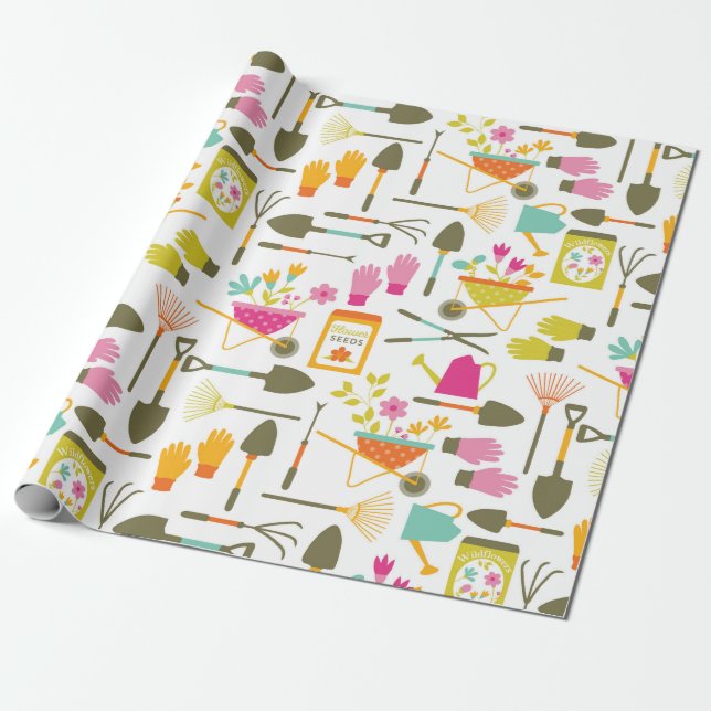 Cadeau Joli papier d'enrobage des outils de jardin (Déroulé)