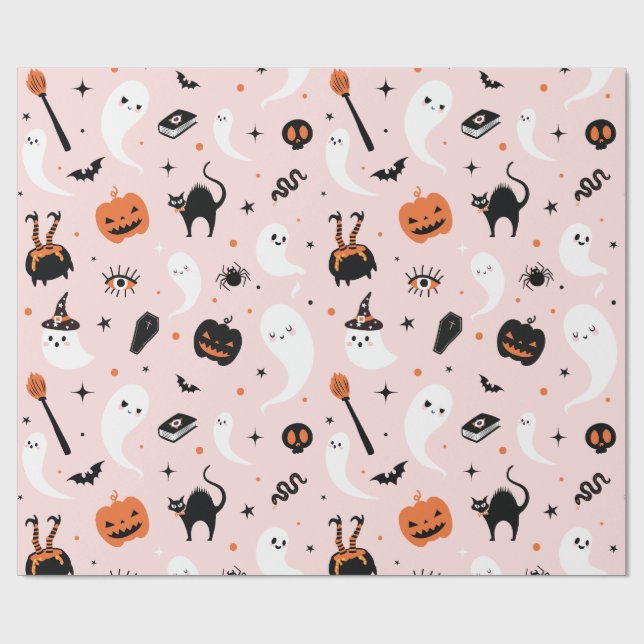 Cadeau Joli papier Halloween rose  (Plat)