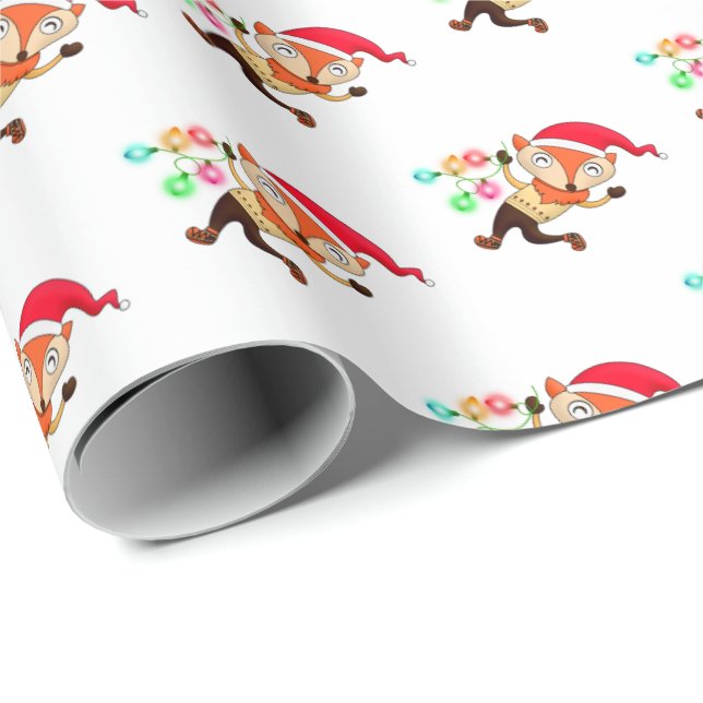 Cadeau Jote Santa Chapeau Noël Renard Papier d'enveloppem (Coin rond)