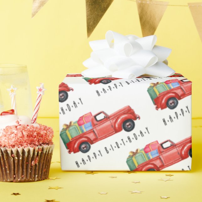 Cadeau Joyeux Anniversaire Camion Rouge Et Papier D'Embal (Fête d'anniversaire)