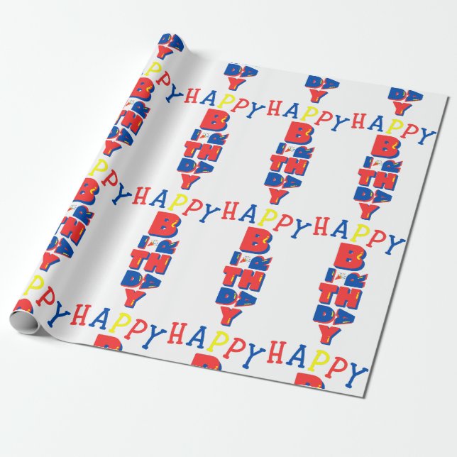 Cadeau Joyeux Anniversaire Couleur Remix Papier Enveloppa (Déroulé)