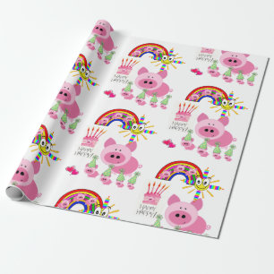 Cadeau Joyeux Anniversaire Enveloppant Papier Cochon Rose