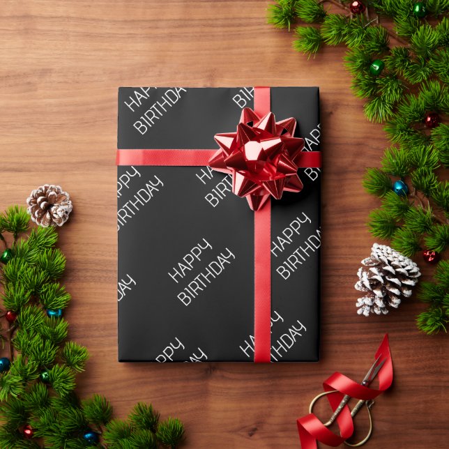 Cadeau Joyeux Anniversaire noir papier enveloppant (Cadeau de vacances)