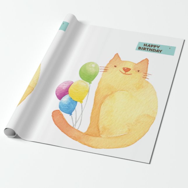 Cadeau Joyeux Anniversaire Papier à envelopper Chat Dame  (Déroulé)