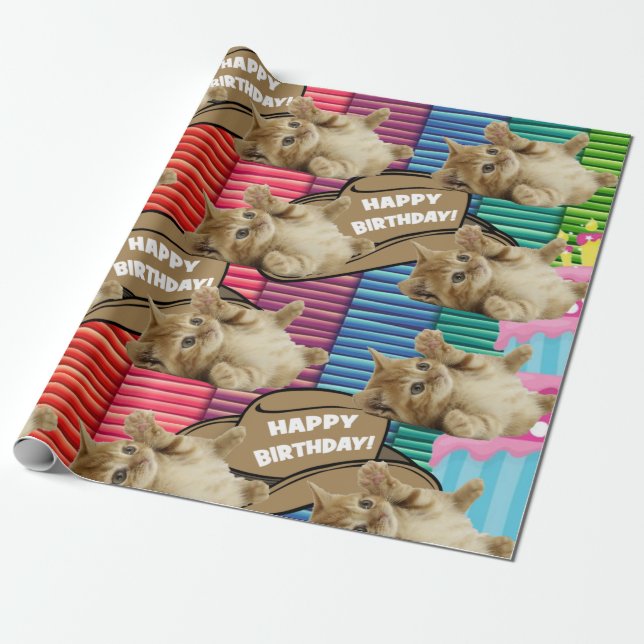 Cadeau Joyeux Anniversaire Papier à envelopper Chat Dame  (Déroulé)