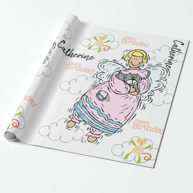 Cadeau Joyeux Anniversaire Papier à envelopper Chat Dame  (Déroulé)
