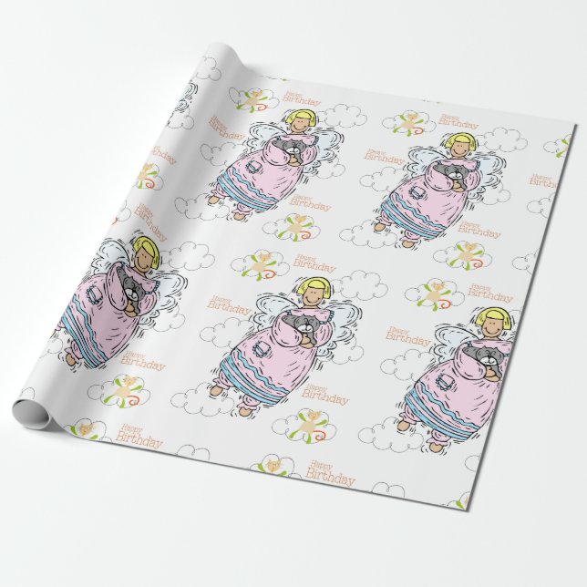Cadeau Joyeux Anniversaire Papier à envelopper Chat Dame  (Déroulé)