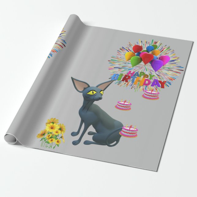 Cadeau Joyeux Anniversaire Papier à envelopper Chat Dame  (Déroulé)