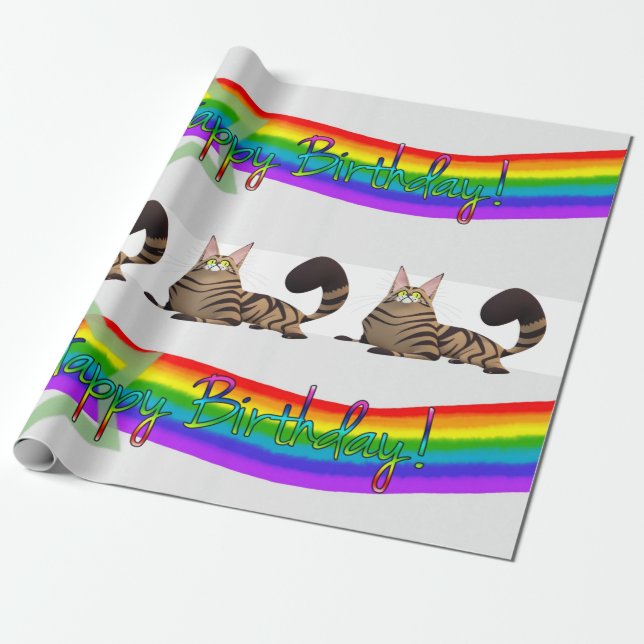 Cadeau Joyeux Anniversaire Papier à envelopper Chat Dame  (Déroulé)