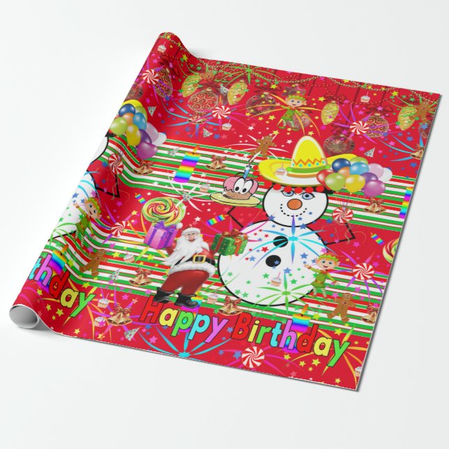 Cadeau Joyeux Anniversaire Papier à envelopper Snowman (Déroulé)