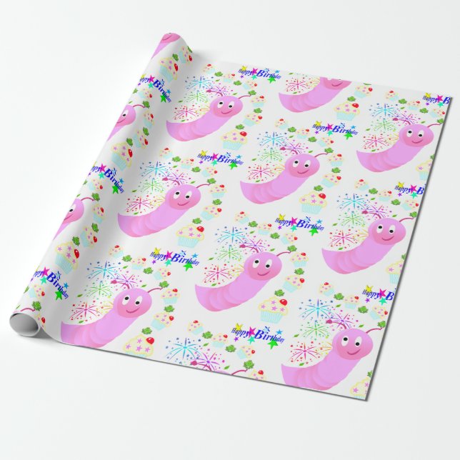 Cadeau Joyeux Anniversaire Papier Pink Worm Cupcakes (Déroulé)