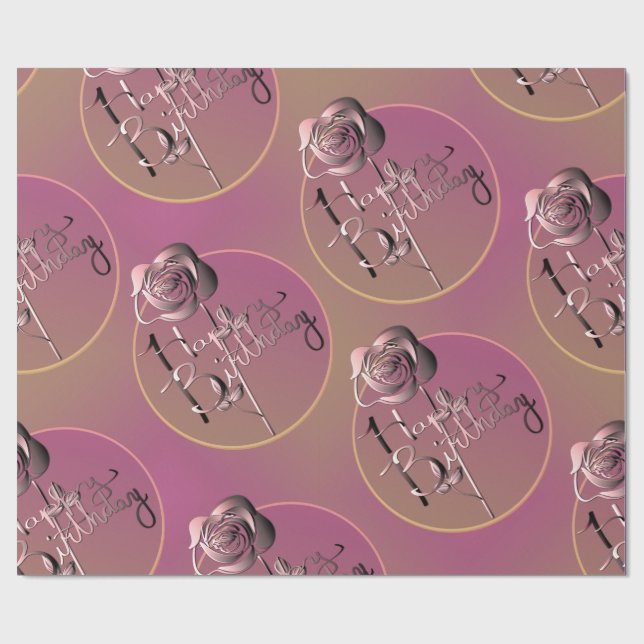Cadeau "Joyeux Anniversaire" Rose papier d'enveloppement  (Plat)