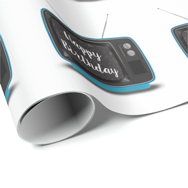 Cadeau Joyeux Anniversaire Turquoise Retro TV papier d'en (Coin rond)