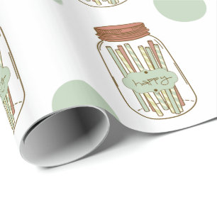 Cadeau Joyeux bocal de mason et pailles papier d'emballag